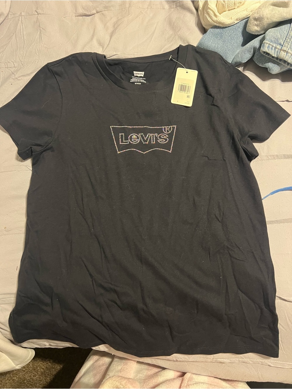 Levi's Black Short Sleeve Tee with Rhinestone Logo